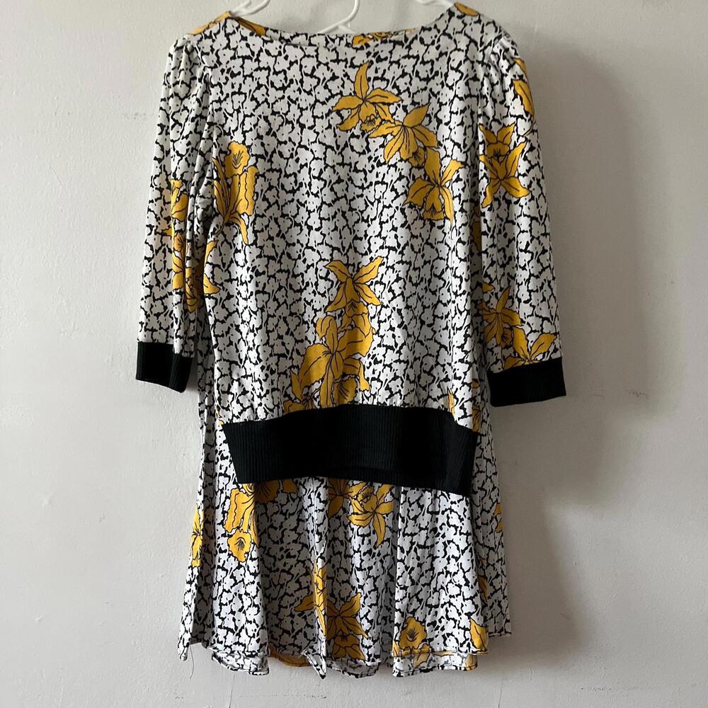 Vintage Anthony Richards 2 Piece Set Floral Yellow Black Matching Top and Skirt